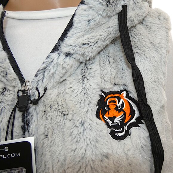 NWT NFL Bengals Faux Fur Vest XL Women’s Antigua Hooded Zip Team Apparel - Picture 9 of 14